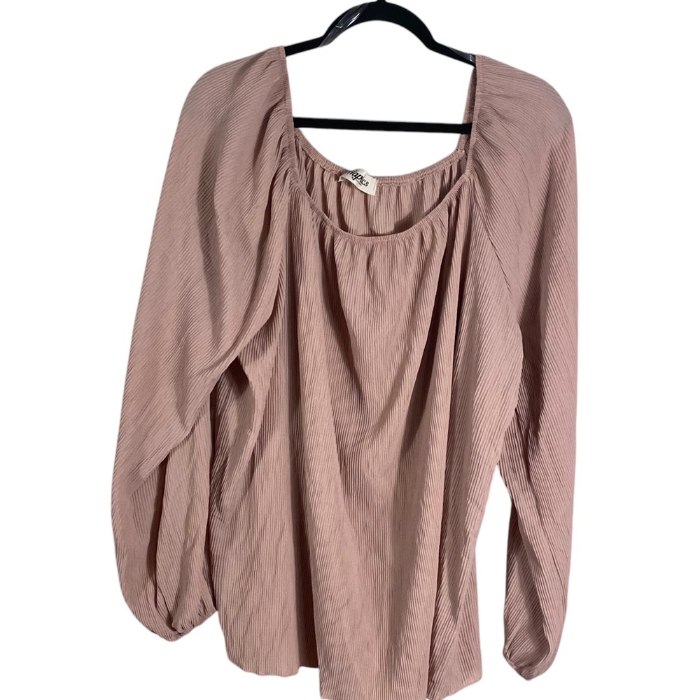 Blush Colored Ribbed Long Sleeve Blouse